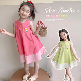 【39.9/2套】巴比童装女童夏季薄款连衣裙宝宝拼接公主裙小女孩无袖背心裙子儿童吊带裙★