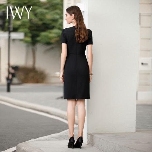 IWY/黑色短袖连衣裙女气质通勤圆领上班职业西装裙案场客服正装Q987 商品图4