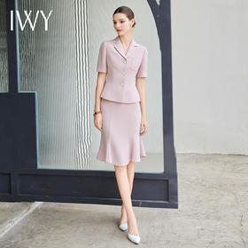 IWY/粉色职业西装套裙女夏季薄款美容院商务接待鱼尾套裙医美工装CS2003