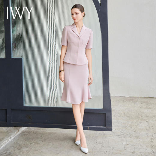 IWY/粉色职业西装套裙女夏季薄款美容院商务接待鱼尾套裙医美工装CS2003 商品图0