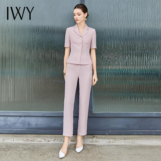 IWY/夏季薄款美容院前台西装套裤女气质粉色正式场合主持职业装工作服CP2003 商品图1