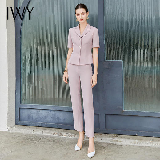 IWY/夏季薄款美容院前台西装套裤女气质粉色正式场合主持职业装工作服CP2003 商品图0