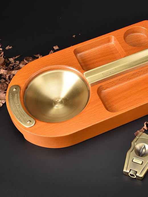 JIFENG季风威士忌杯雪茄剪打火机纯铜榉木实木雪茄烟灰缸套装 商品图1