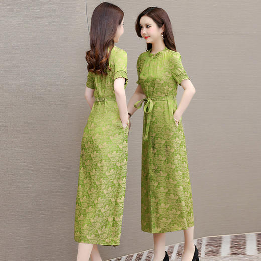 QYM FXP067-Y时尚印花连衣裙系带收腰妈妈裙 商品图2
