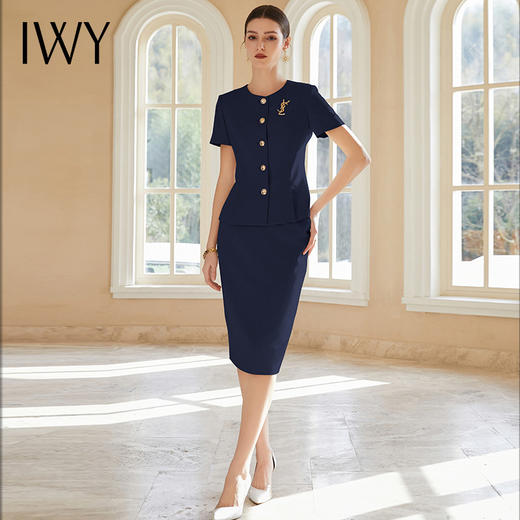 IWY/藏青色西装半裙女短袖售楼部工装气质干练酒店接待职业裙装CS1999 商品图1