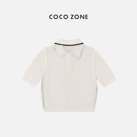 COCO ZONE 通勤风POLO领撞色边针织上衣镂空设计 23C19008 商品图1