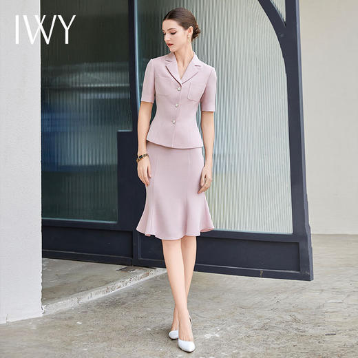 IWY/粉色职业西装套裙女夏季薄款美容院商务接待鱼尾套裙医美工装CS2003 商品图2