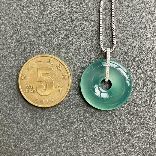 高冰到玻璃种淡晴水翡翠平安扣18k白金钻石镶嵌 商品图4