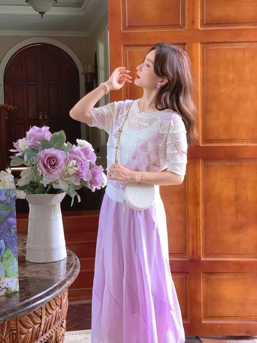 张心子【芋泥小方】 法式镂空镂空针织上衣女夏装新款洋气小衫仙 U2406004 商品图3