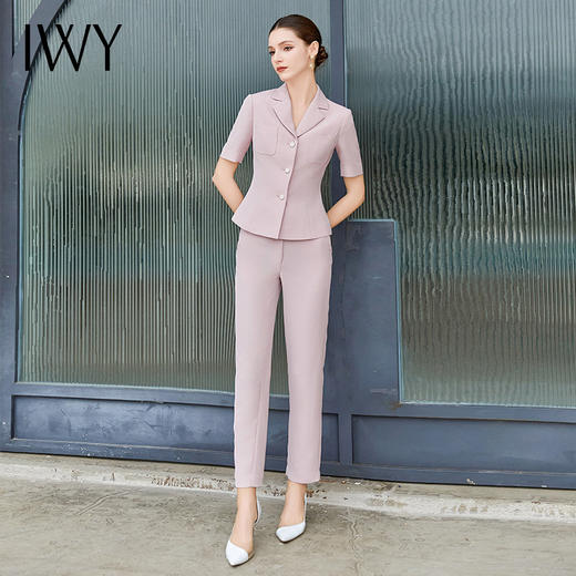 IWY/夏季薄款美容院前台西装套裤女气质粉色正式场合主持职业装工作服CP2003 商品图3
