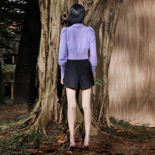 星星钉珠毛衫秋季薰衣草紫针织开衫短款显瘦翻领上衣MS87SW524P30 商品图4