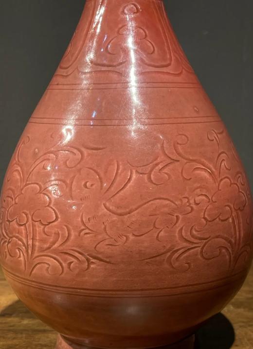 红釉刻花卉玉兔纹玉壶春瓶，顺丰包邮 商品图10
