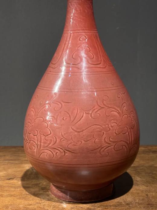 红釉刻花卉玉兔纹玉壶春瓶，顺丰包邮 商品图2