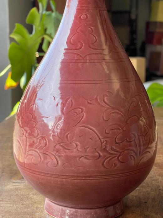 红釉刻花卉玉兔纹玉壶春瓶，顺丰包邮 商品图7