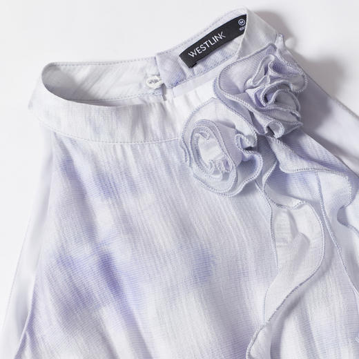 优雅挂脖荷叶边碎花连衣裙新款立领无袖A字型长裙V0740512 商品图5