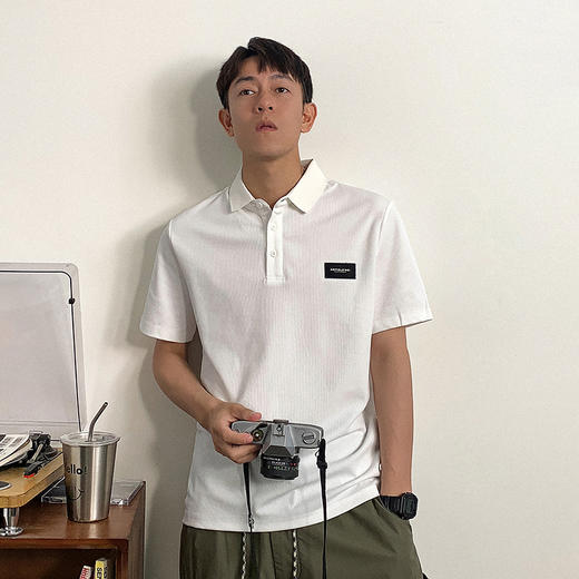 徐太浪高级感白色简约短袖polo衫男夏季帅气休闲翻领半袖体恤上衣 商品图2