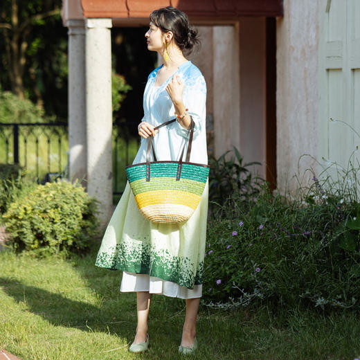 绽放旅行女装396朵/高支亚麻渐变印花复古文艺开衫连衣裙 商品图3