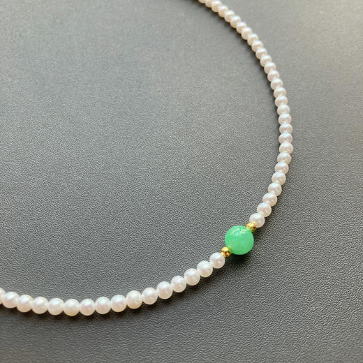 5A级珍珠baby珠阳绿翡翠珠串18k金项链 商品图2