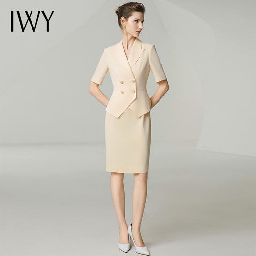 IWY/杏黄色短袖连衣裙女夏季高级感新款裙子职场前台职业OL裙子242027Q1 商品图2