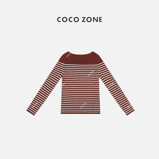 COCO ZONE 针织打底衫撞色条纹羊毛长袖内搭上衣 23C19751 商品图0