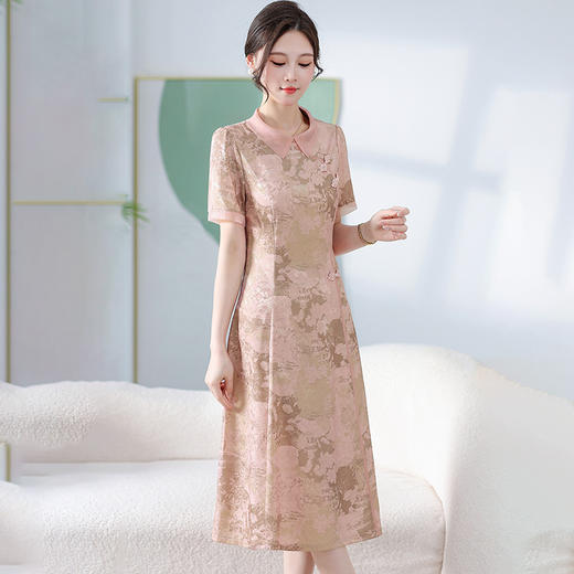 中式印花连衣裙，气质中长款A字裙QYM-KED-6470-Y 商品图1