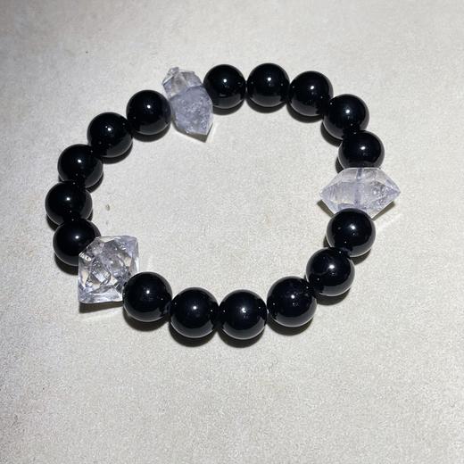 黑碧玺手链 约10mm 搭配三颗闪灵钻 商品图1