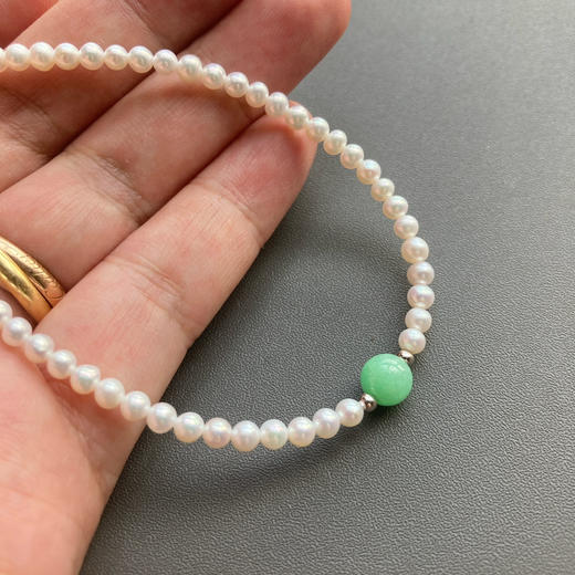 5A级珍珠baby珠阳绿翡翠珠串银项链 商品图6