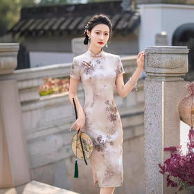 中长款提花旗袍2024夏季新中式改良高级感气质短袖印花连衣裙旗袍