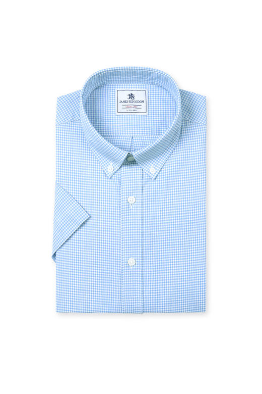 【专柜正品】占姆士男士短袖麻棉薄款格纹条纹男士夏季休闲中青年衬衣 商品图2