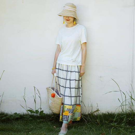 绽放旅行女装393朵/高支亚麻印花松紧腰百搭宽松文艺休闲半身裙 商品图2