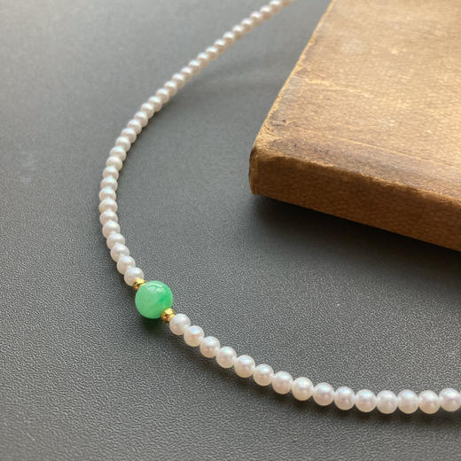 5A级珍珠baby珠阳绿翡翠珠串18k金项链 商品图1