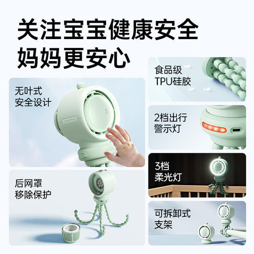 几素高速节能婴儿车小风扇八爪鱼无叶可摇头空气净化充电便携式驱蚊静音户外桌面儿童宝宝手推车婴儿床防夹手 商品图1