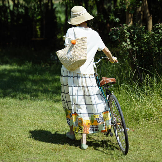 绽放旅行女装393朵/高支亚麻印花松紧腰百搭宽松文艺休闲半身裙 商品图3