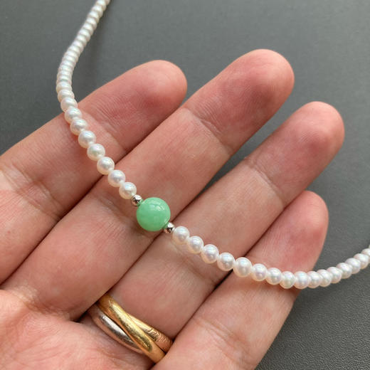 5A级珍珠baby珠阳绿翡翠珠串银项链 商品图5