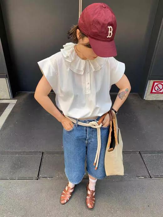 WOKERKER/Y0040/系简约风大人感廓形袖收下摆三色上衣荷叶领衬衫 商品图3