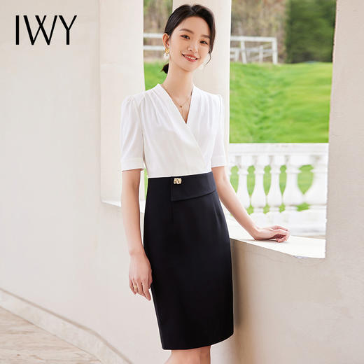 IWY/黑白撞色裙子连衣裙女夏新款短袖收腰显瘦时尚气质女装24Q551 商品图3