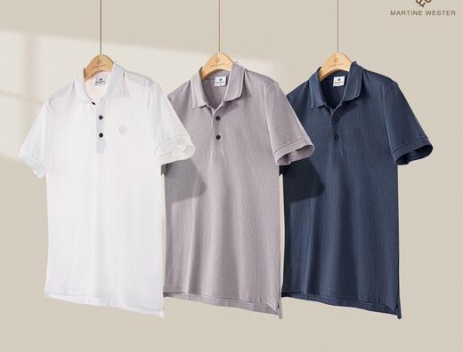 Martine Wester 男70支全棉双股珠地棉横机领短袖POLO  11013031 商品图4