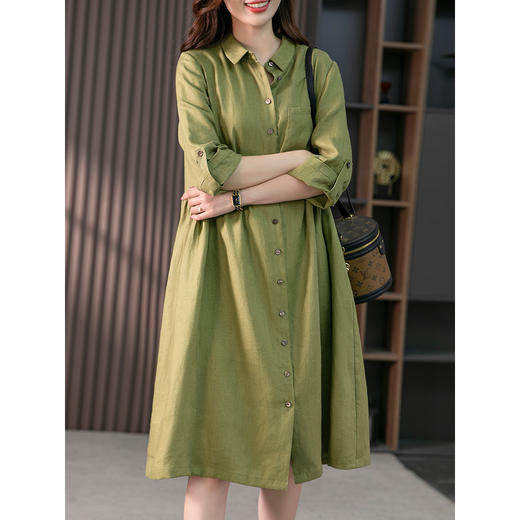 87034原形优雅法式亚麻衬衫裙女设计感小众2024春夏新款通勤显瘦连衣裙 商品图1