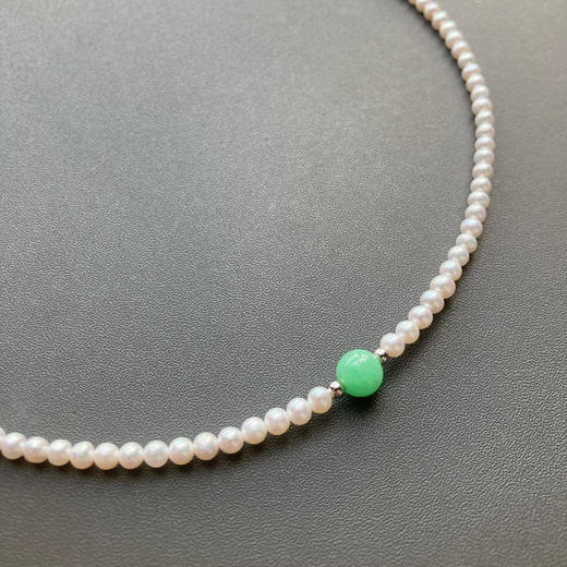 5A级珍珠baby珠阳绿翡翠珠串银项链 商品图3