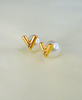 L复古潮流v型珍珠耳钉