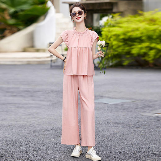 慵懒风休闲气质阔腿裤套装，小立领短袖衫两件套HR-MY9926 商品图3