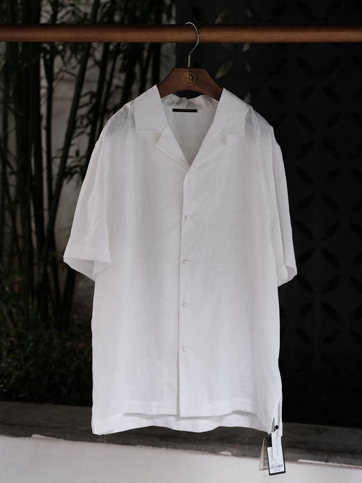 盛唐牡丹 |男款尝鲜价 |男士古巴领亚麻短袖衬衫-白色 商品图4