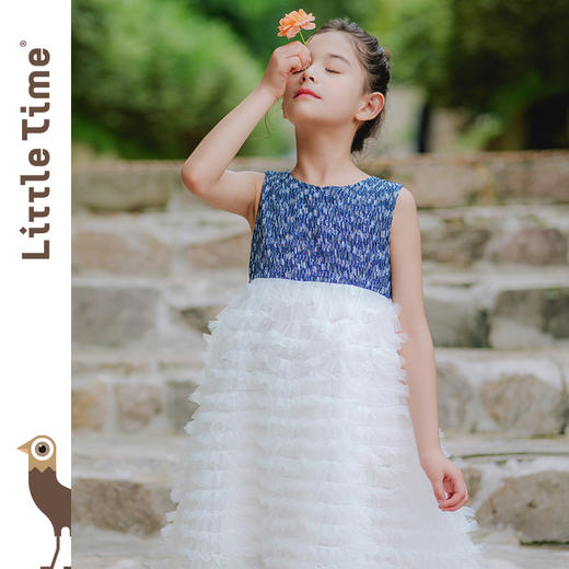 littletime儿童春夏牛仔蓝蝴蝶结背心裙轻奢礼服裙女童小香连衣裙 商品图2