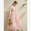优雅挂脖荷叶边碎花连衣裙新款立领无袖A字型长裙V0740512 商品缩略图3