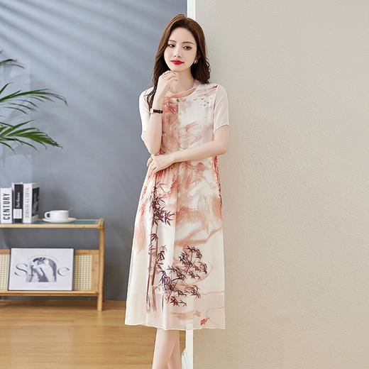 轻奢时尚气质，宽松显瘦雪纺水墨画连衣裙HR-5968 商品图2