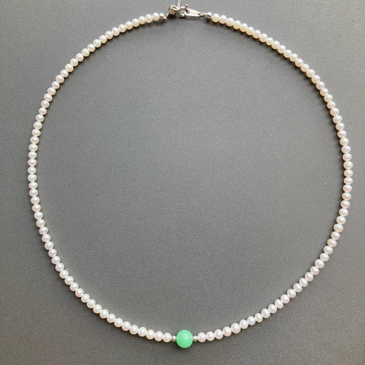 5A级珍珠baby珠阳绿翡翠珠串银项链 商品图2