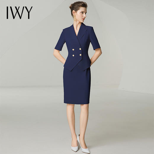 IWY/藏青色短袖连衣裙女夏季高级感新款裙子职场前台职业OL裙子242027Q1 商品图1