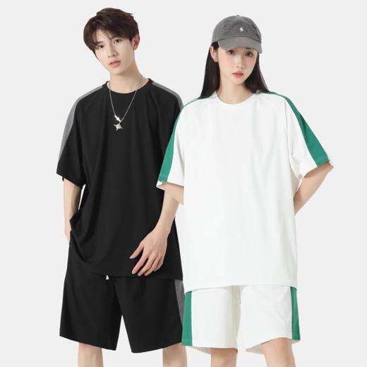 冰感情侣斯辰唯佳套装宽肩极简T恤+休闲短裤两件套 潮牌情侣装健身篮球服宽松上衣五分袖#异业福利 商品图0