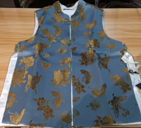 微瑕秒杀| 盛唐牡丹 |蓝灰色真丝漳绒小立领新中式马甲[特价品](特殊商品不退不换)