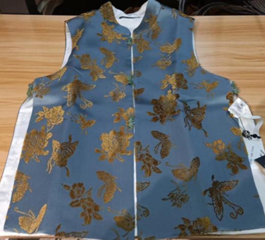 微瑕秒杀| 盛唐牡丹 |蓝灰色真丝漳绒小立领新中式马甲[特价品](特殊商品不退不换) 商品图0